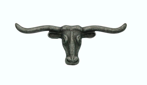 Buck Snort Lodge, Western, 1 5/8" Longhorn Pull, Pewter Oxidized