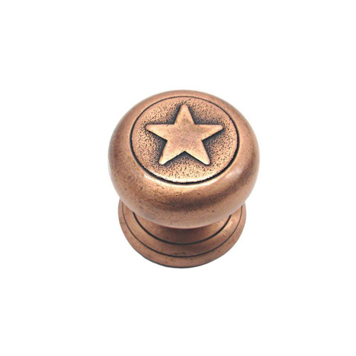 Buck Snort Lodge, Western, Raised Star Round Knob, Satin Copper Oxidized