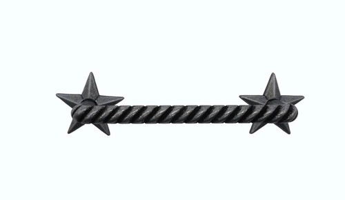 Buck Snort Lodge, Western, 3 1/2" Rope with Stars Pull, Pewter Oxidized