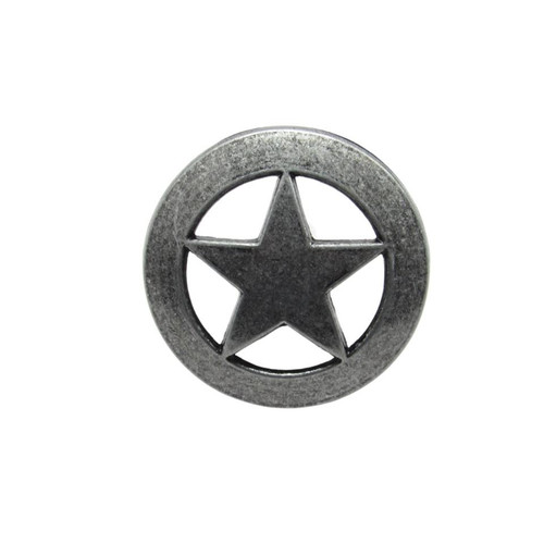 Buck Snort Lodge, Western, Sheriff Star Round Knob, Pewter Oxidized