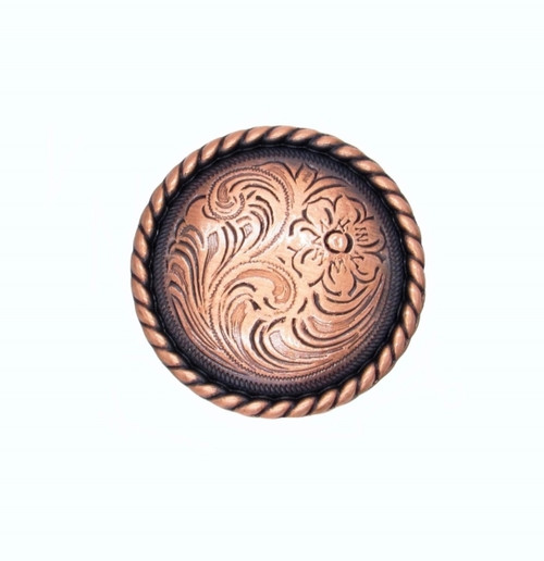 Buck Snort Lodge, Western, Small Engraved Flower Round Knob, Satin Copper Oxidized