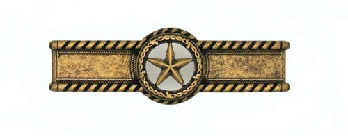 Buck Snort Lodge, Western, 4 1/8" Star with Barbed Wire Straight Pull, Brass Oxidized