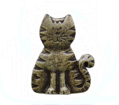 Buck Snort Lodge, Whimsical, Cat Knob, Brass Oxidized