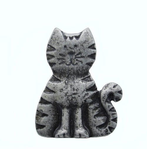 Buck Snort Lodge, Whimsical, Cat Knob, Pewter Oxidized