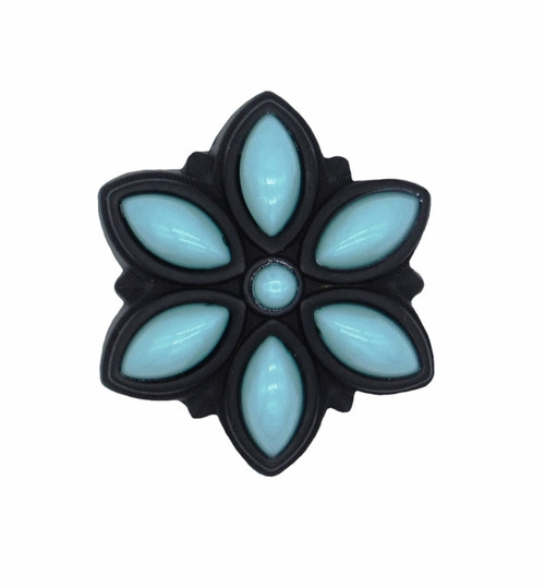 Buck Snort Lodge, Whimsical, Turquoise Flower Knob, Black Oxidized