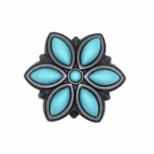 Buck Snort Lodge, Whimsical, Turquoise Flower Knob, Pewter Oxidized