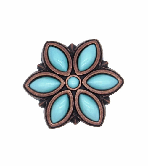 Buck Snort Lodge, Whimsical, Turquoise Flower Knob, Satin Copper Oxidized