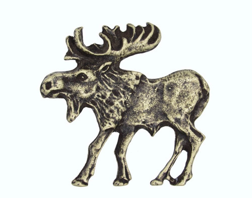 Buck Snort Lodge, Wildlife, Walking Moose Facing Left Knob, Brass Oxidized