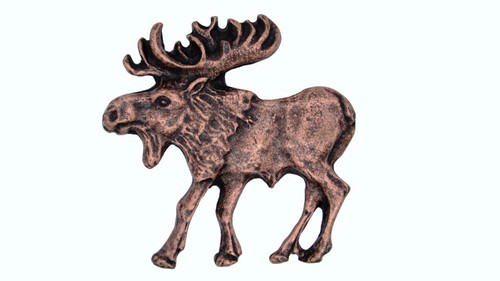 Buck Snort Lodge, Wildlife, Walking Moose Facing Left Knob, Copper Oxidized