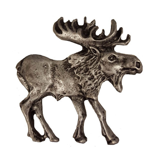 Buck Snort Lodge, Wildlife, Walking Moose Facing Right Knob, Pewter Oxidized