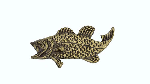 Buck Snort Lodge, Fish, Bass Knob, Brass Oxidized