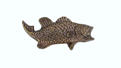 Buck Snort Lodge, Fish, Bass Facing Right Knob, Brass Oxidized