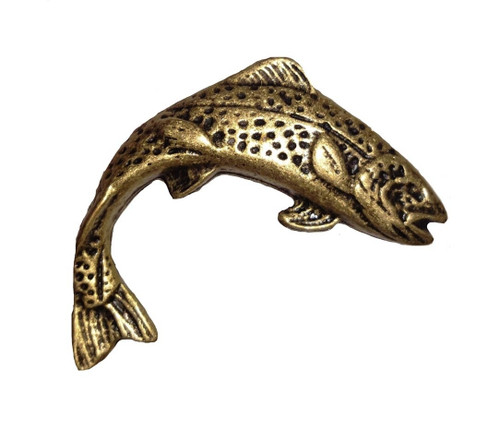 Buck Snort Lodge, Fish, Jumping Trout Facing Right Knob, Brass Oxidized