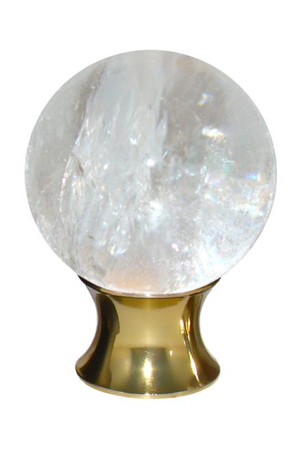 Gemstone Hardware, Crystal Quartz, 35mm Cabinet Knob, Polished Brass