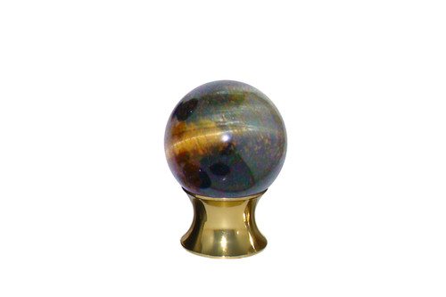 Gemstone Hardware, Tiger Eye Blue Gemstone, 35mm Cabinet Knob, Polished Brass