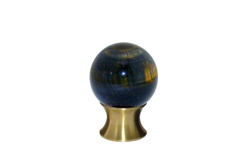 Gemstone Hardware, Tiger Eye Blue Gemstone, 35mm Cabinet Knob, Satin Brass