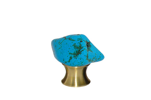 Gemstone Hardware, Tumbled Turquoise Stone, Cabinet Knob, Satin Brass