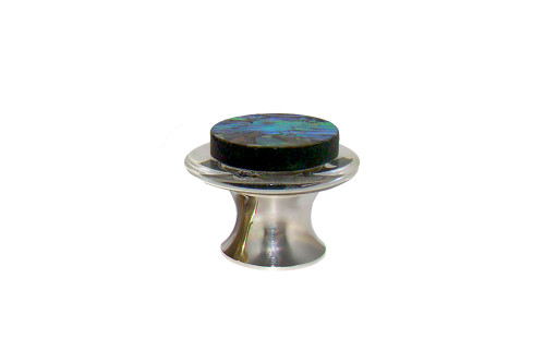 Gemstone Hardware, Small Abalone Shell on Black Granite Knob, Polished Nickel