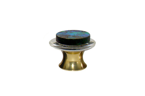 Gemstone Hardware, Small Abalone Shell on Black Granite Knob, Polished Brass