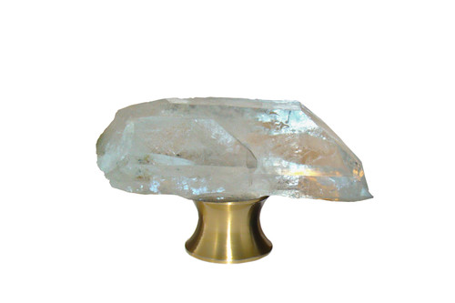 Gemstone Hardware, Crystal Quartz Natural Points, Cabinet Knob, Satin Brass