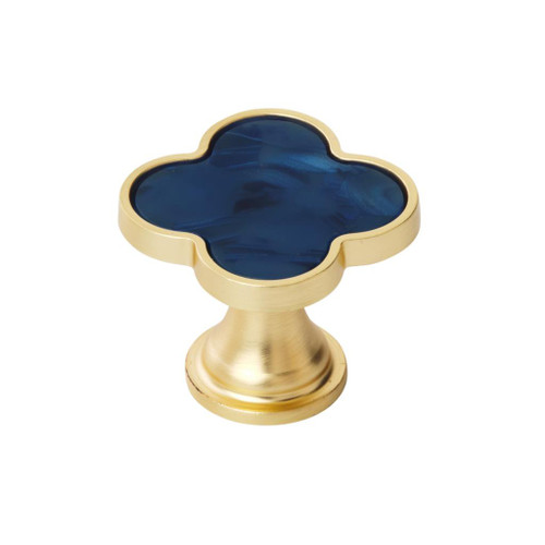 Amerock, Accents, 1 1/4" Quatrefoil Knob, Gold with Navy Blue
