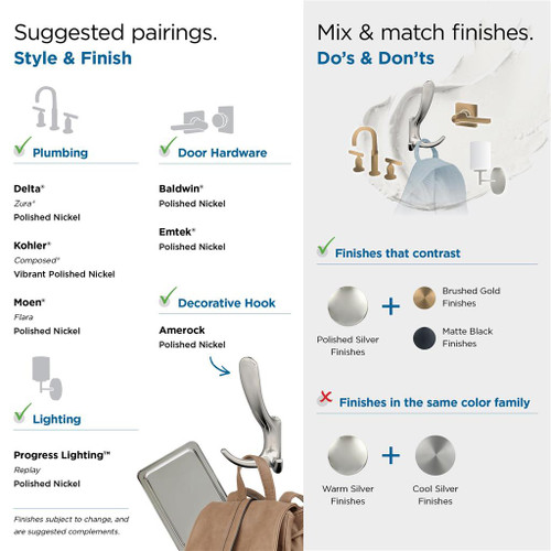 Amerock, Finesse, Decorative Triple Prong Wall Hook, Polished Nickel - literature 1 Amerock, Finesse, Decorative Triple Prong Wall Hook, Polished Nickel - literature 1