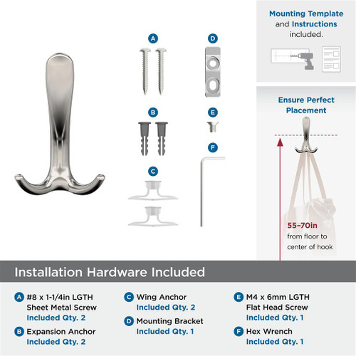 Amerock, Finesse, Decorative Triple Prong Wall Hook, Polished Nickel - included hardware Amerock, Finesse, Decorative Triple Prong Wall Hook, Polished Nickel - included hardware