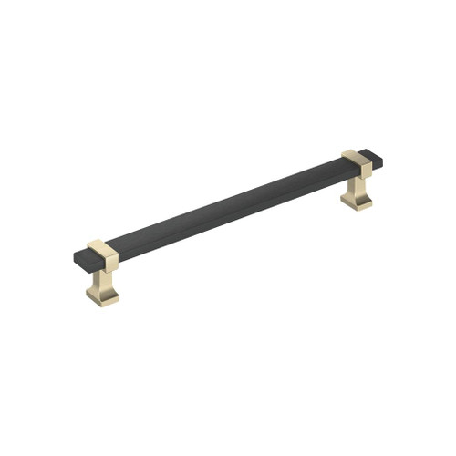 Amerock, Overton, 7 9/16" (192mm) Bar Pull, Brushed Matte Black with Golden Champagne