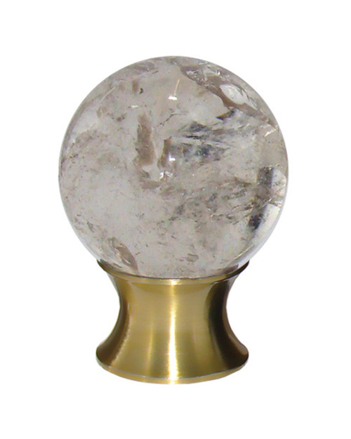 Gemstone Hardware, Smokey Quartz, 1 3/8" (35mm) Cabinet Knob, Satin Brass