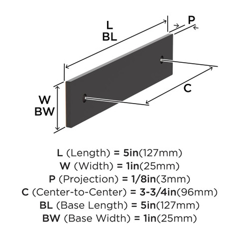 Amerock, Ladera, 3 3/4" (96mm) Pull Backplate, Oil Rubbed Bronze - technical Amerock, Ladera, 3 3/4" (96mm) Pull Backplate, Oil Rubbed Bronze - technical