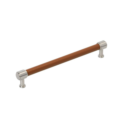 Amerock, Fairlane, 12" (305mm) Straight Pull, Cognac Leather with Satin Nickel