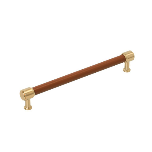 Amerock, Fairlane, 12" (305mm) Straight Pull, Cognac Leather with Champagne Bronze