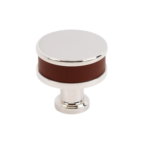 Amerock, Fairlane, 1 1/4" (32mm)  Round Knob, Brown Leather with Polished Nickel