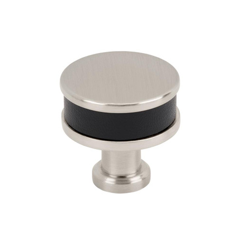 Amerock, Fairlane, 1 1/4" (32mm)  Round Knob, Black Leather with Satin Nickel
