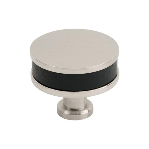 Amerock, Fairlane, 1 1/2" (38mm)  Round Knob, Black Leather with Satin Nickel