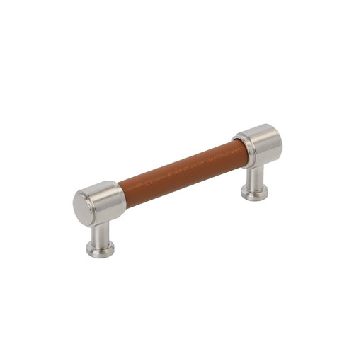 Amerock, Fairlane, 3 3/4" (96mm) Straight Pull, Cognac Leather with Satin Nickel