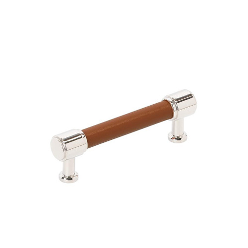 Amerock, Fairlane, 3 3/4" (96mm) Straight Pull, Cognac Leather with Polished Nickel Amerock, Fairlane, 3 3/4" (96mm) Straight Pull, Cognac Leather with Polished Nickel