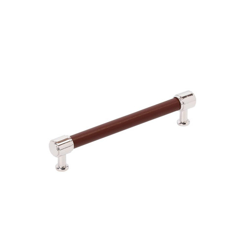 Amerock, Fairlane, 6 5/16" (160mm) Straight Pull, Brown Leather with Polished Nickel