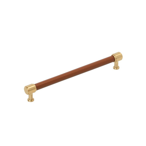 Amerock, Fairlane, 8 13/16" (224mm) Straight Pull, Cognac Leather with Champagne Bronze