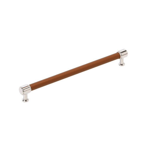 Amerock, Fairlane, 10 1/16" (256mm) Straight Pull, Cognac Leather with Polished Nickel Amerock, Fairlane, 10 1/16" (256mm) Straight Pull, Cognac Leather with Polished Nickel