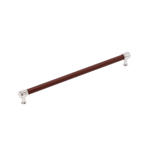 Amerock, Fairlane, 12 5/8" (320mm) Straight Pull, Brown Leather with Polished Nickel