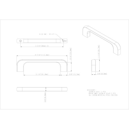 Jeffrey Alexander, Alvar, 3 3/4" (96mm) Straight Pull, Polished Nickel - technical Jeffrey Alexander, Alvar, 3 3/4" (96mm) Straight Pull, Polished Nickel - technical