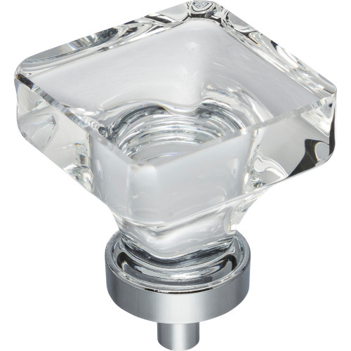 Jeffrey Alexander, Harlow, 1 3/8" Square Clear Knob, Polished Chrome Base