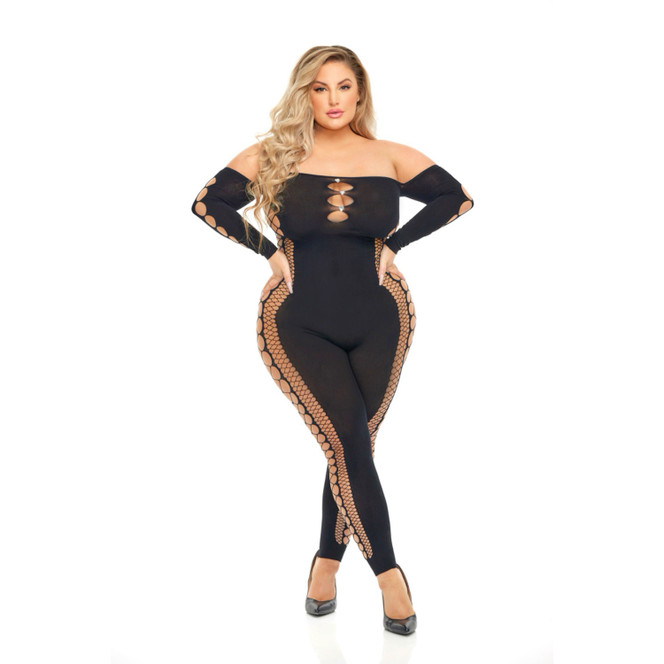 Pink Lipstick Bodystocking - Queen Size - Black