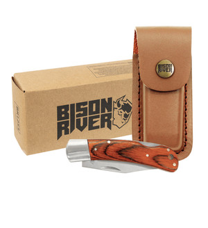 Bison River Wood Pocket Knife With Leather Sheath