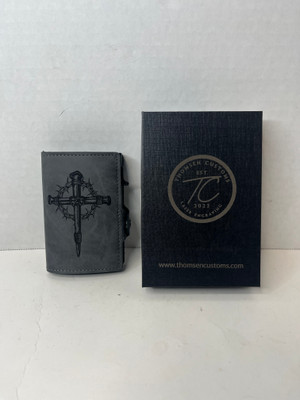 Cross Crown of Thorns Gray Leather Pop Up Wallet