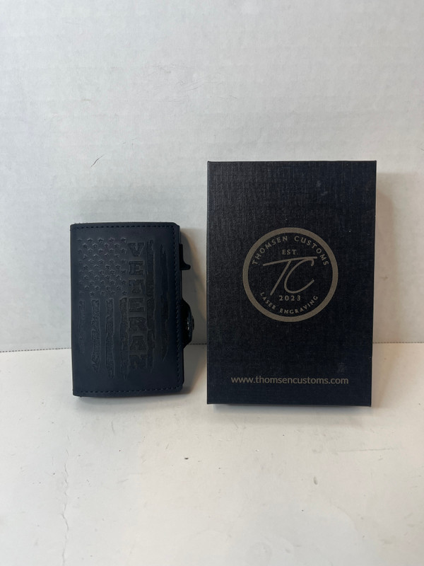 Veteran American Flag Black Leather Pop Up Wallet