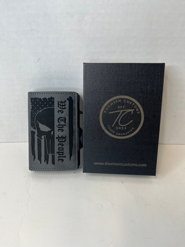 We The People Skull Flag Gray Leather Pop Up Wallet