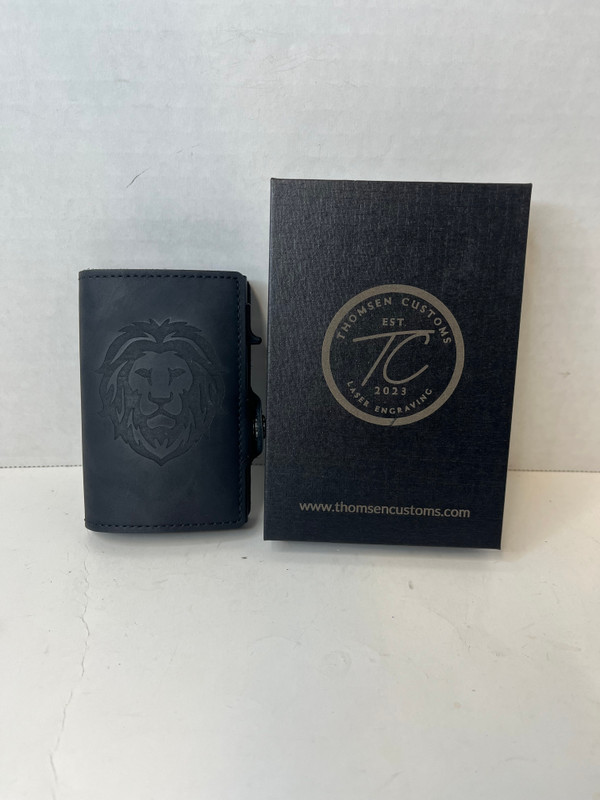 Lion Head Black Leather Pop Up Wallet