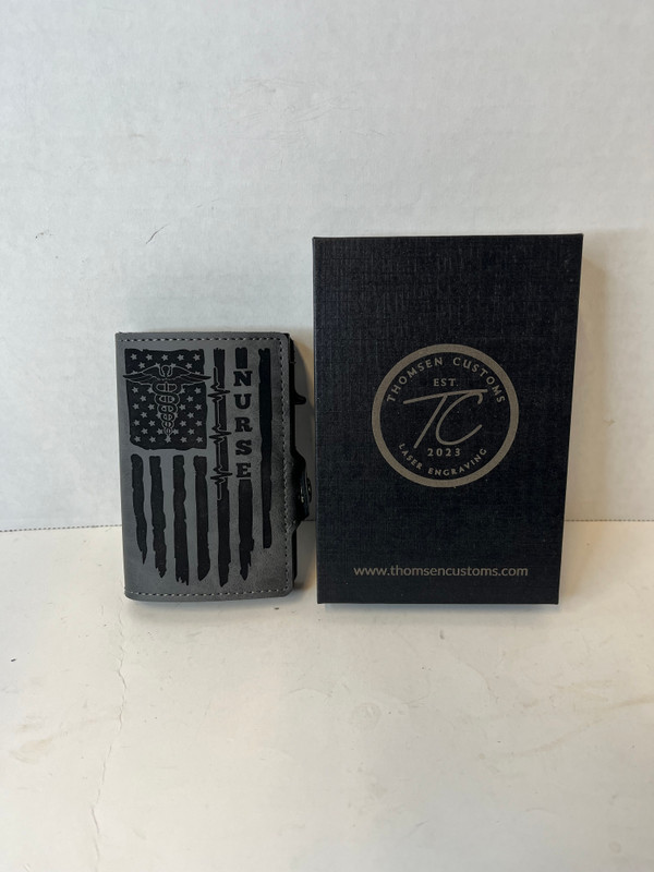 Nurse American Flag Gray Leather Pop Up Wallet